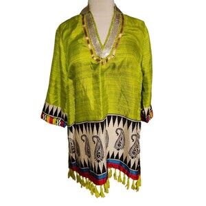 Soft Surroundings Boho Tunic Womens Petite M Green Beach Resort Artsy Eclectic
